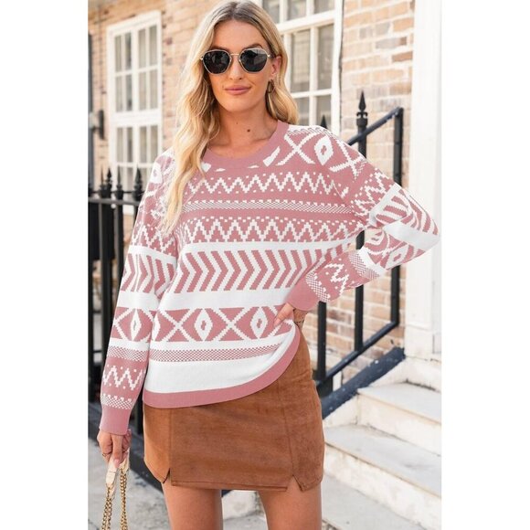 Womens Sweaters Casual Lightweight Round Neck Colorblock Striped Sweaters Long - Picture 4 of 6